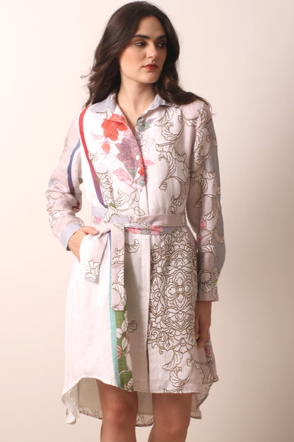 Multicolor Floral Printed Linen Shirt Dress 2- Pashma Women's