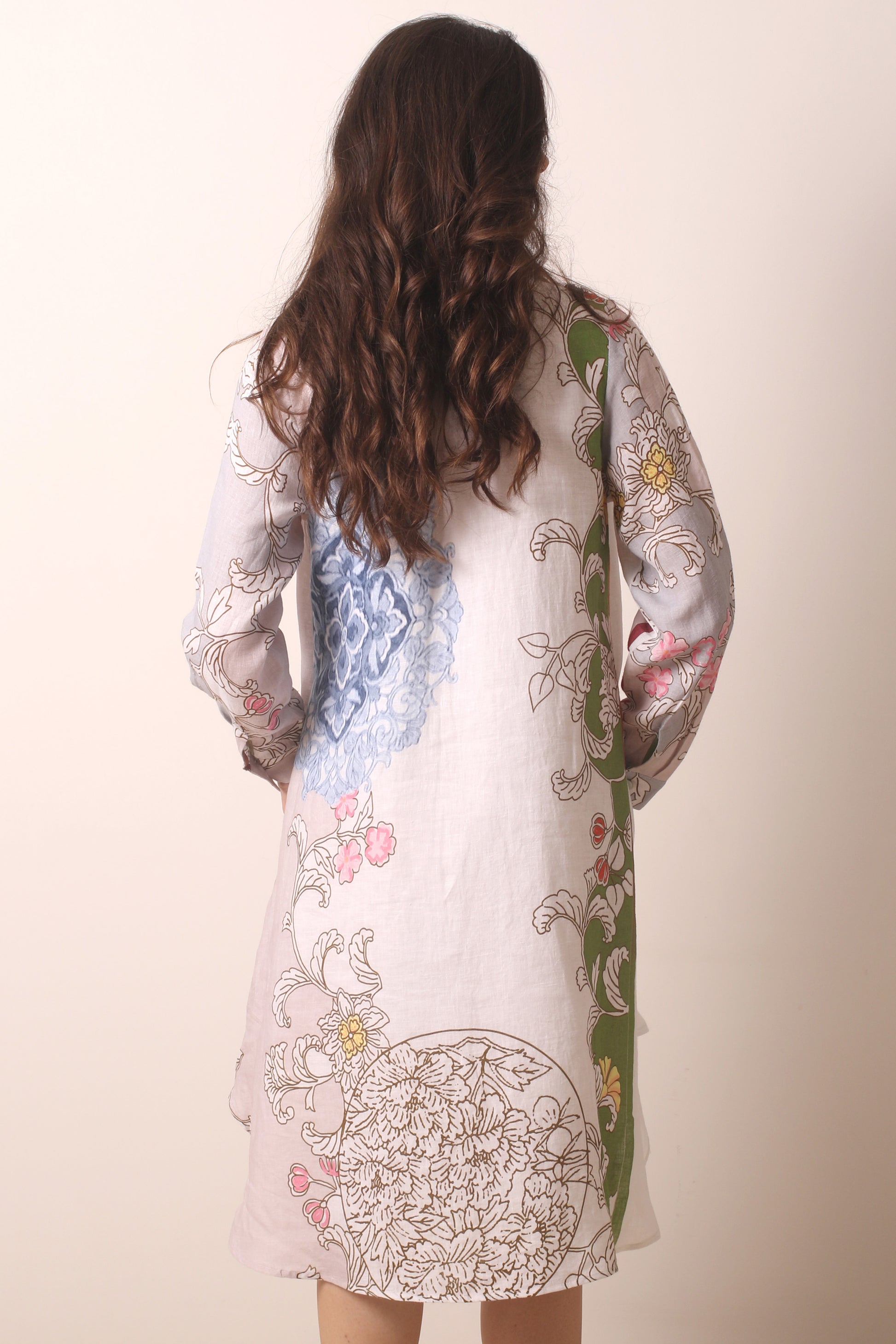 Multicolor Floral Printed Linen Shirt Dress 3- Pashma Women's
