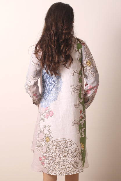 Multicolor Floral Printed Linen Shirt Dress 3- Pashma Women's