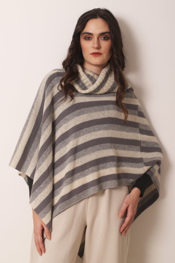 Multicolor Striped Cashmere Poncho- Pashma Women's