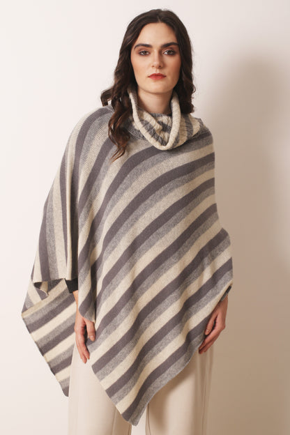 Multicolor Striped Cashmere Poncho 1- Pashma Women's