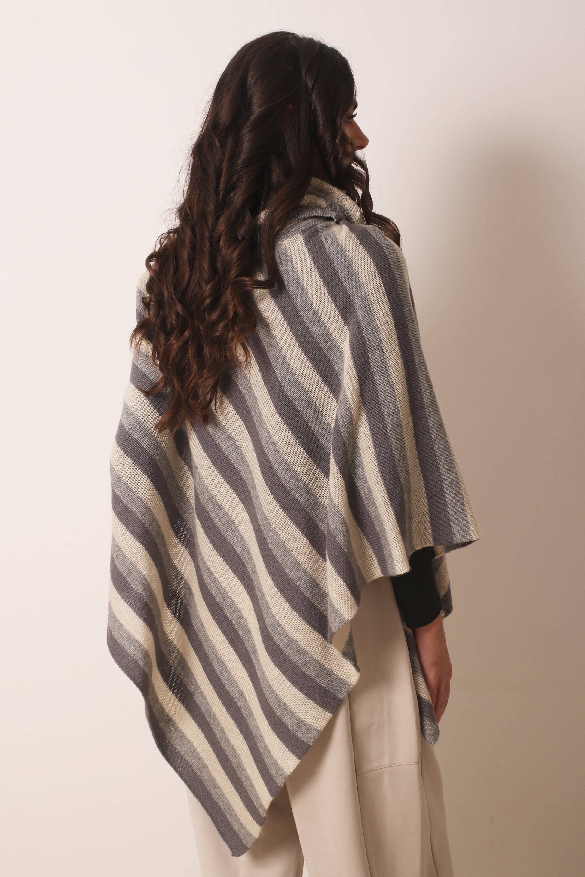 Multicolor Striped Cashmere Poncho 3- Pashma Women's