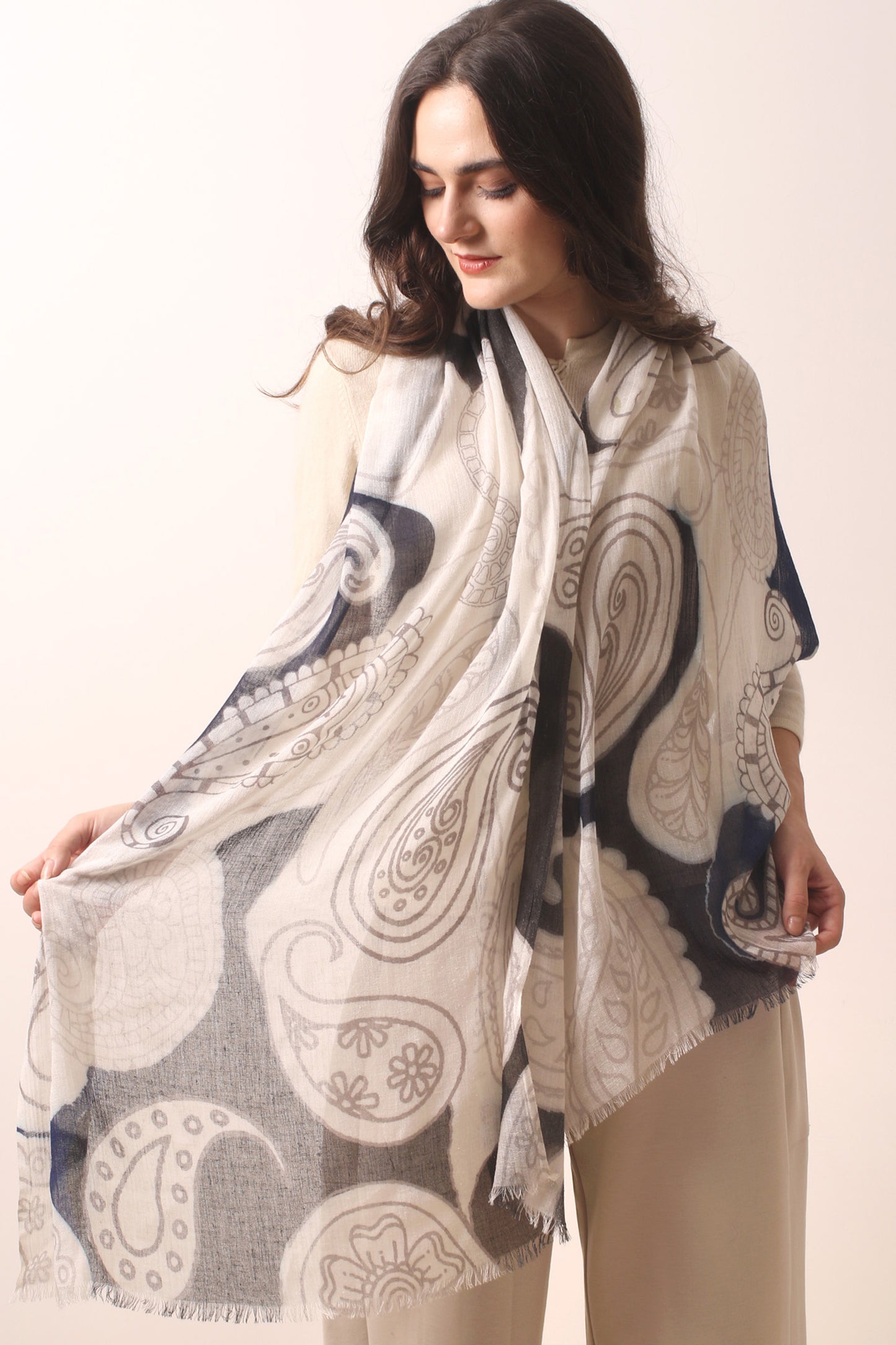 Multicolored Paisley Wool Cashmere Scarf- Pashma Women's