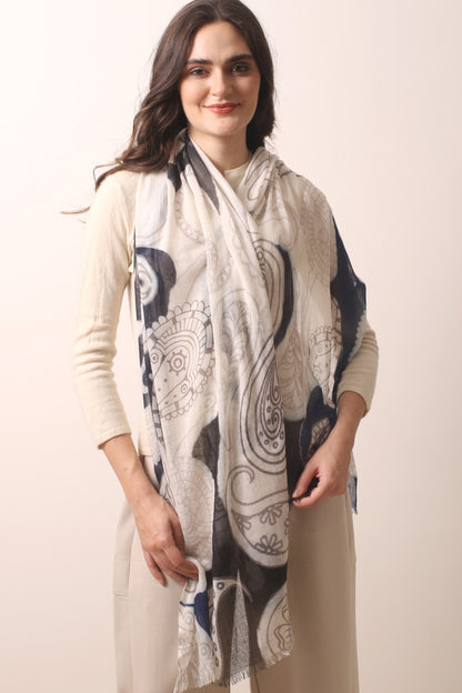 Multicolored Paisley Wool Cashmere Scarf 2- Pashma Women's