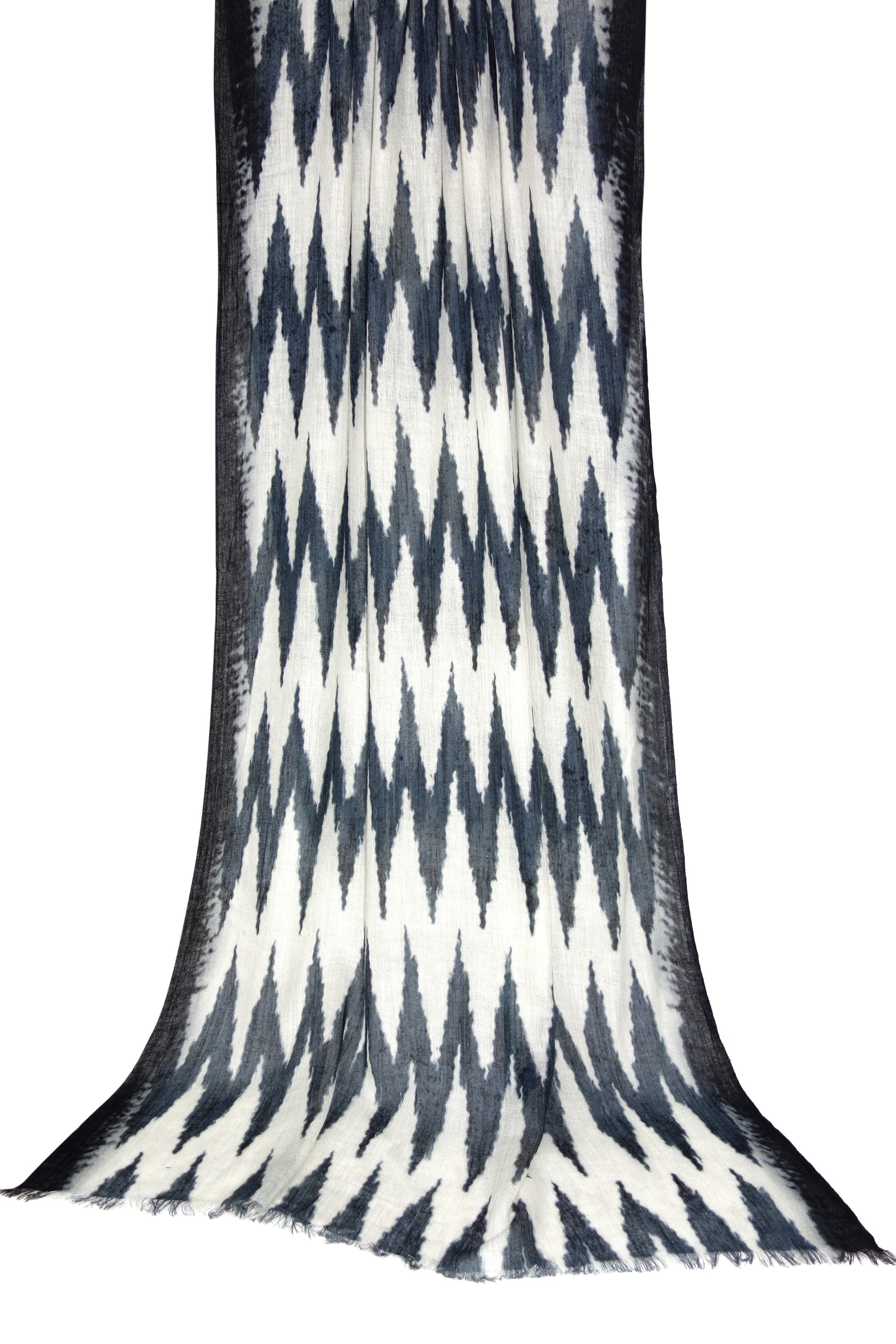 Navy Ikat Silk Cashmere Scarf- Pashma Women's