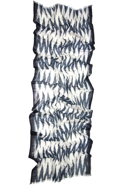 Navy Ikat Silk Cashmere Scarf 1- Pashma Women's