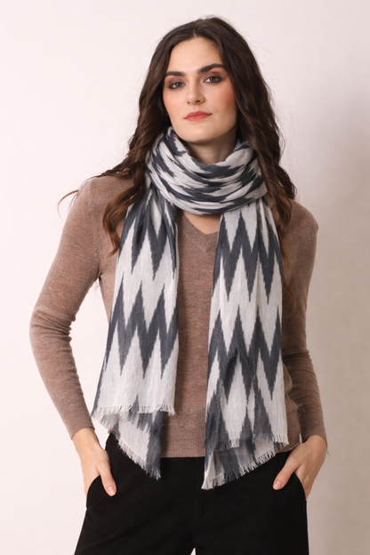 Navy Ikat Silk Cashmere Scarf 2- Pashma Women's