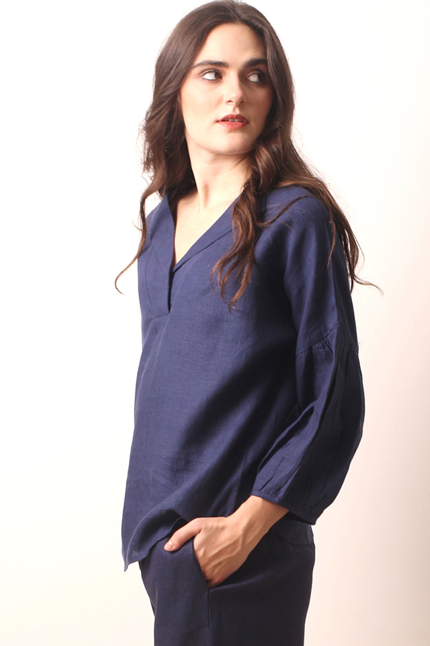 Navy Linen Blouse 2- Pashma Women's