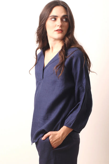 Navy Linen Blouse 2- Pashma Women's