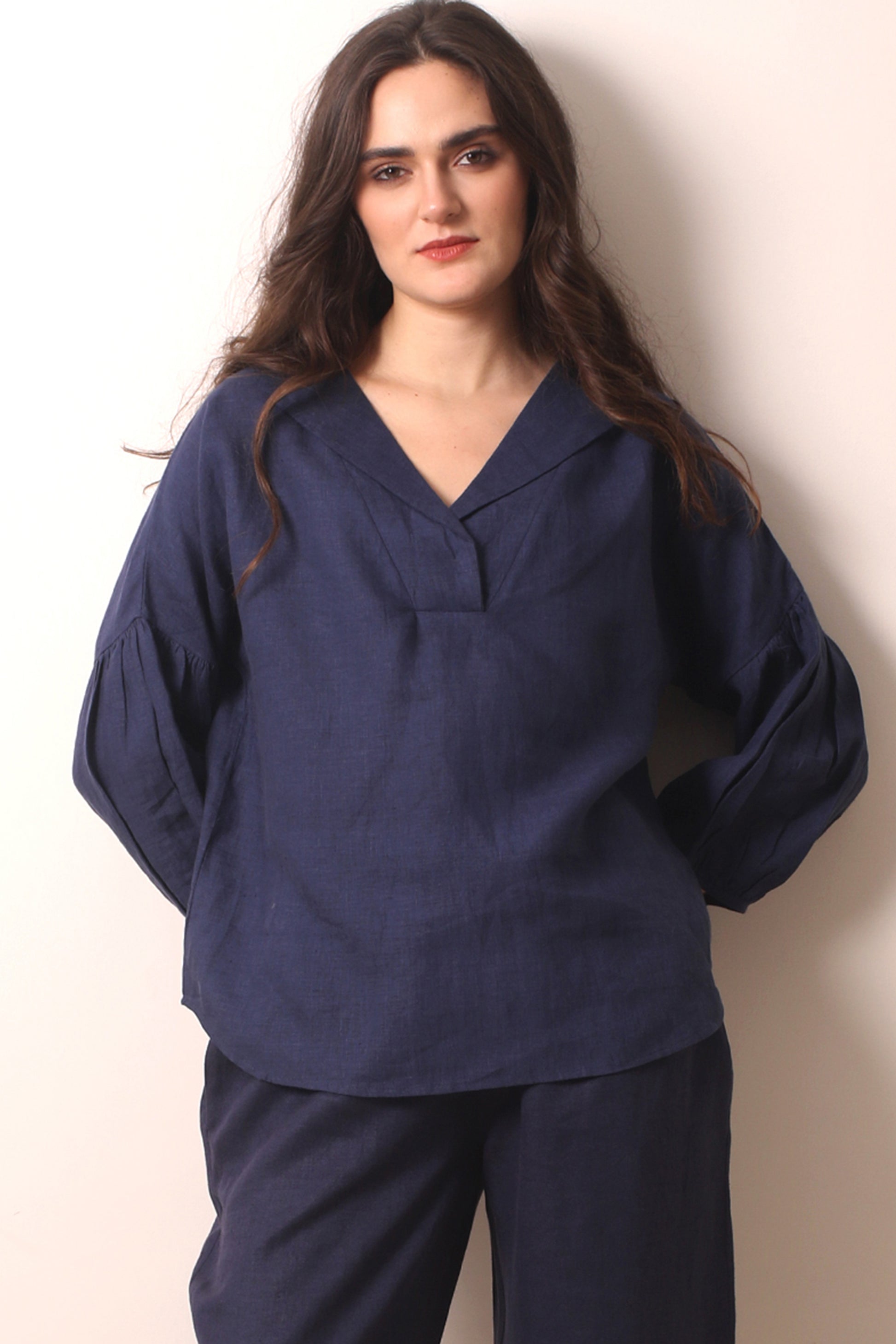Navy Linen Blouse 3- Pashma Women's