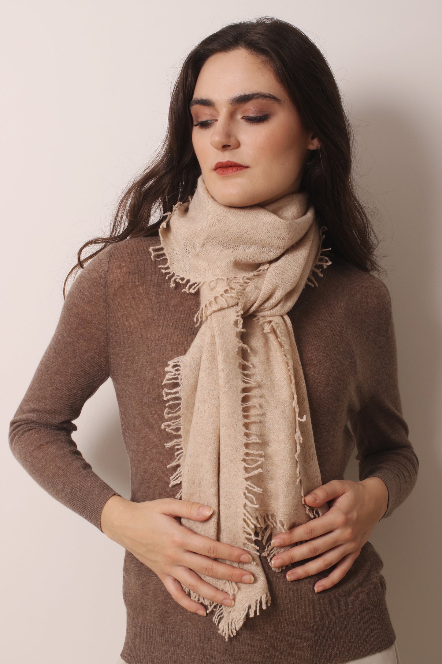 Oatmeal Knitted Cashmere Scarf- Pasha Women's