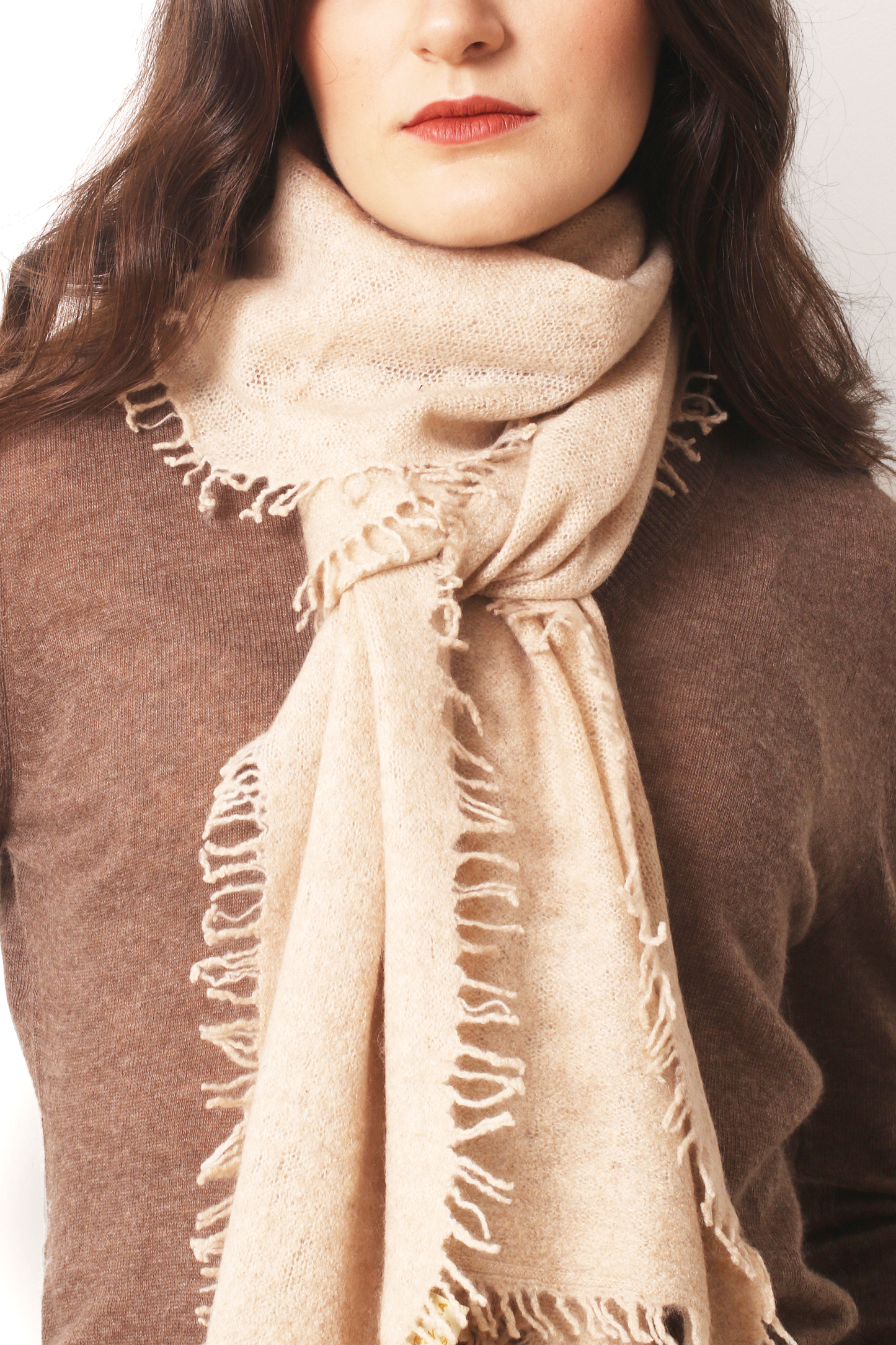 Oatmeal Knitted Cashmere Scarf