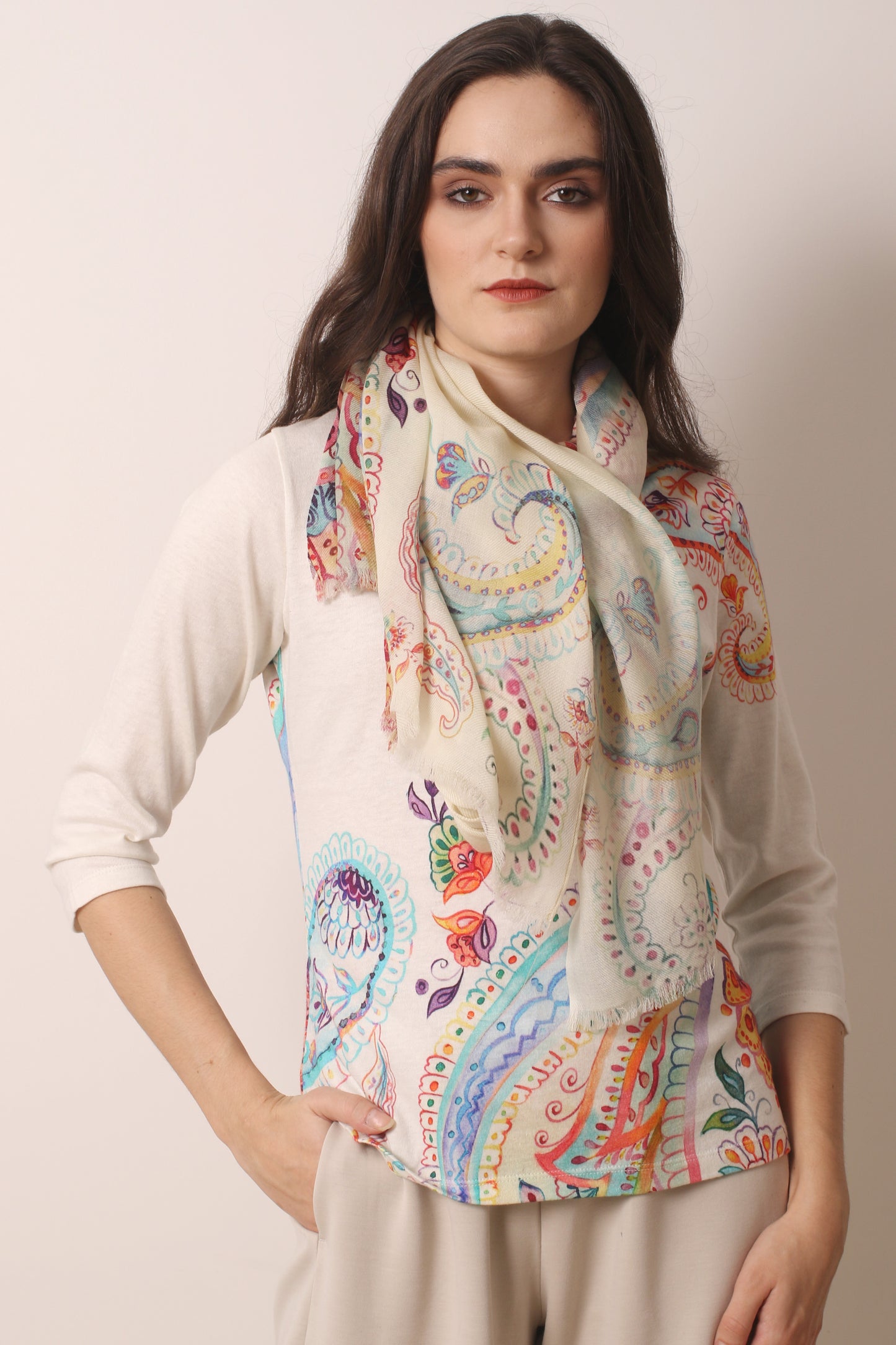 Paisley Print Silk Cashmere Scarf- Pashma Women's