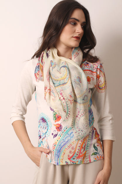 Paisley Print Silk Cashmere Scarf 2- Pashma Women's