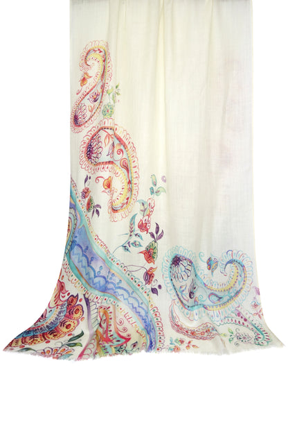 Paisley Print Silk Cashmere Scarf 4- Pashma Women's