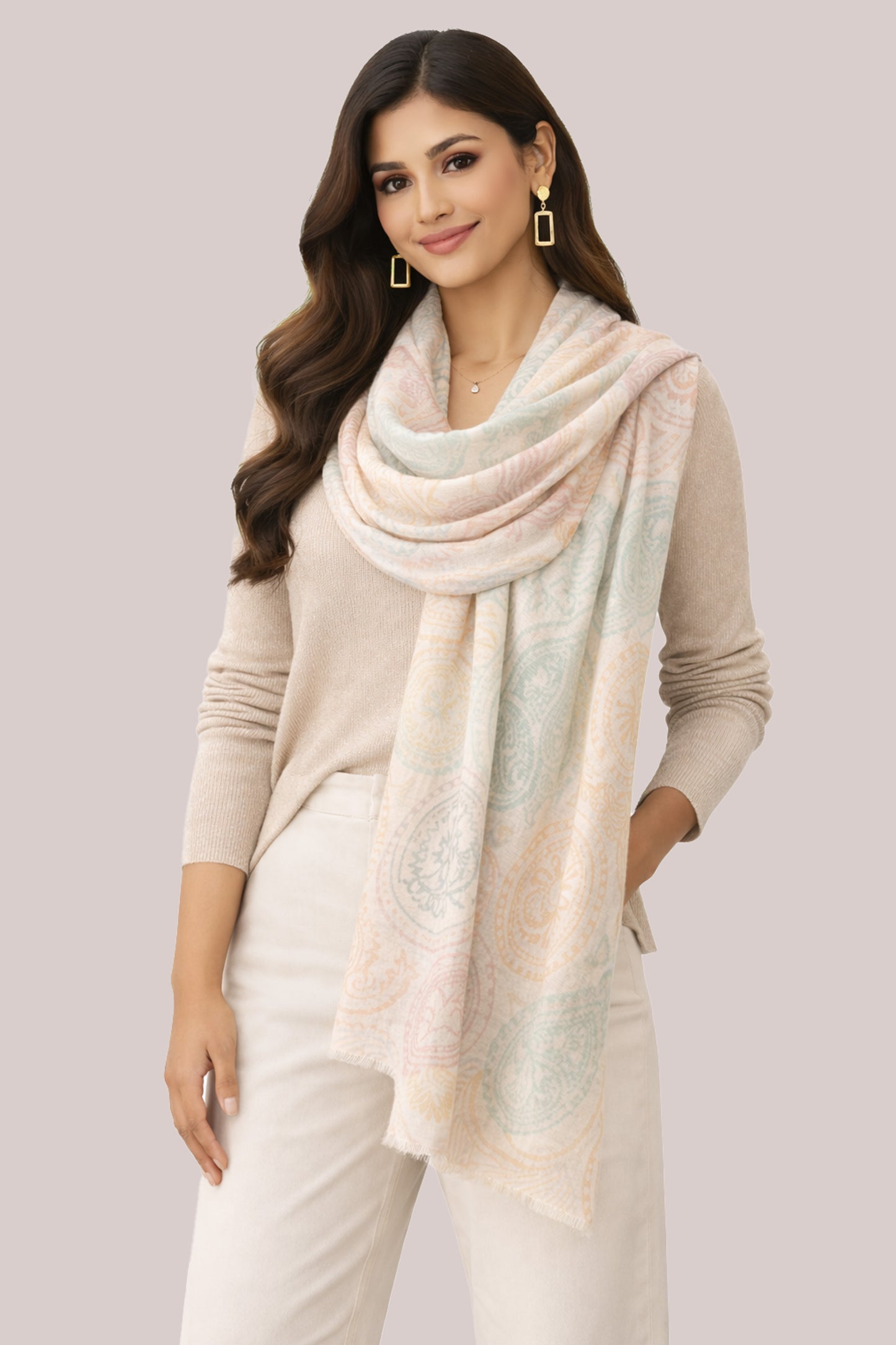 Paisley Wool Cashmere Scarf 1- Pashma Women's