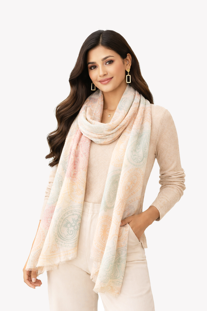 Soft Paisley Wool Cashmere Scarf