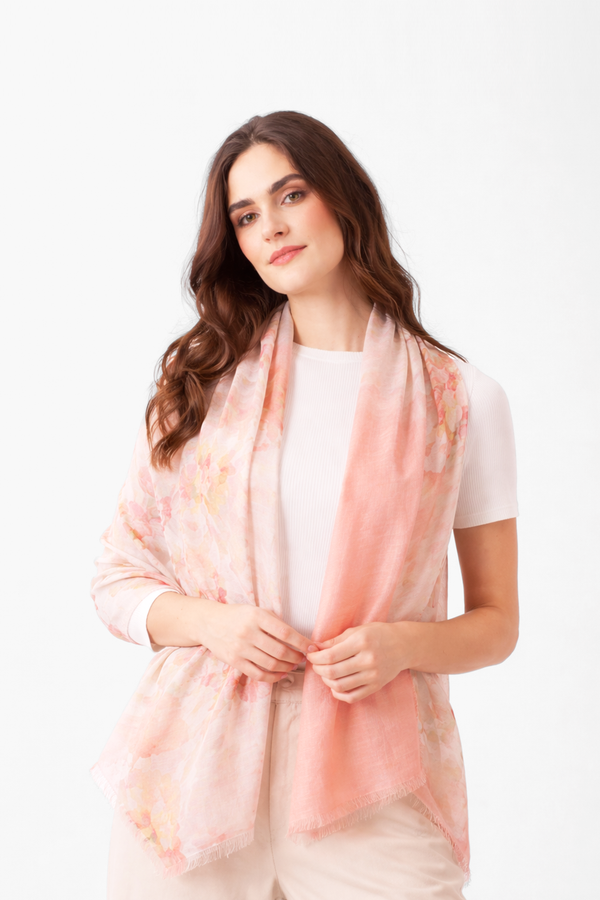 Apricot Floral Silk Cashmere Scarf