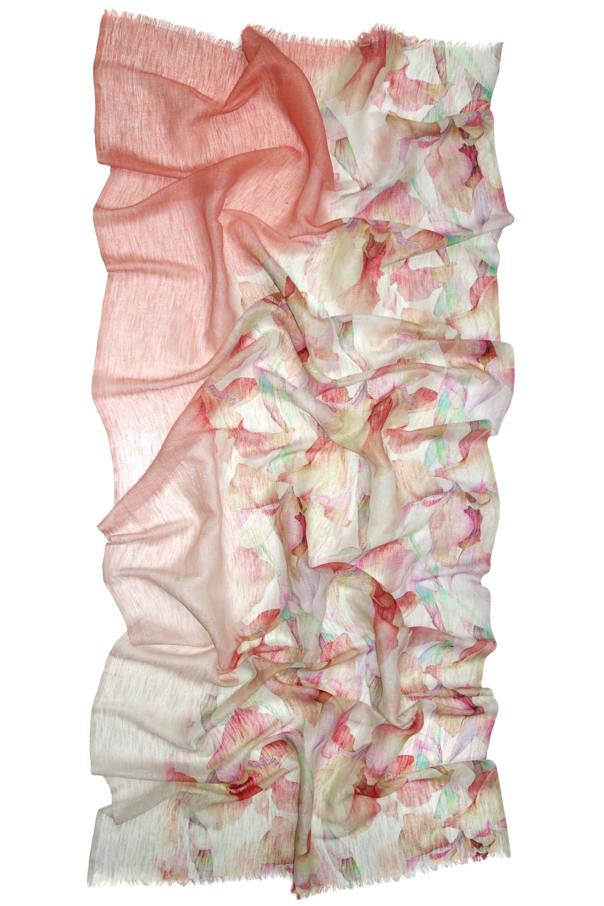 Peach Floral Silk Cashmere Scarf 1 - Pashma Women's