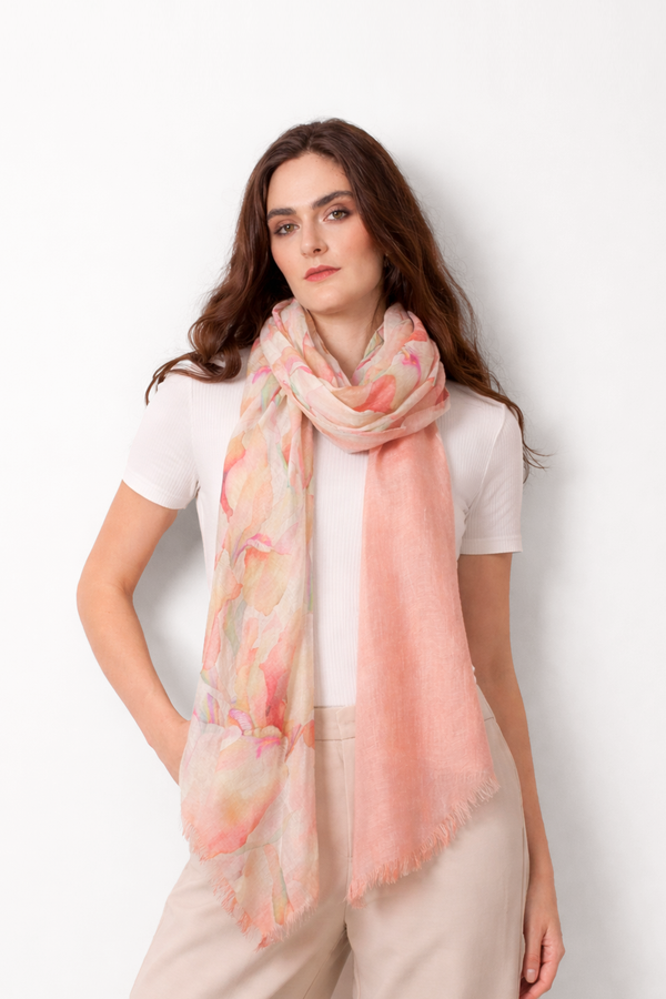 Apricot Floral Silk Cashmere Scarf