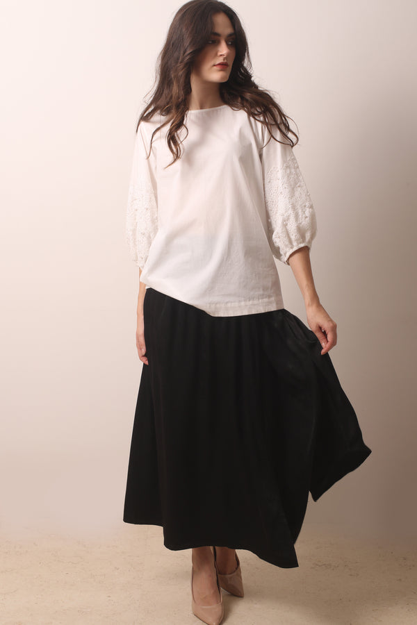 Pearl Whisper Lace Insert Cotton Linen Blouse- Pashma Women's