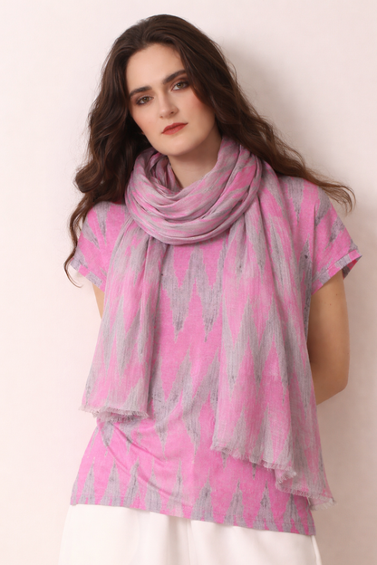 Pink Ikat Silk Cashmere Scarf 2 - Pashma Women's