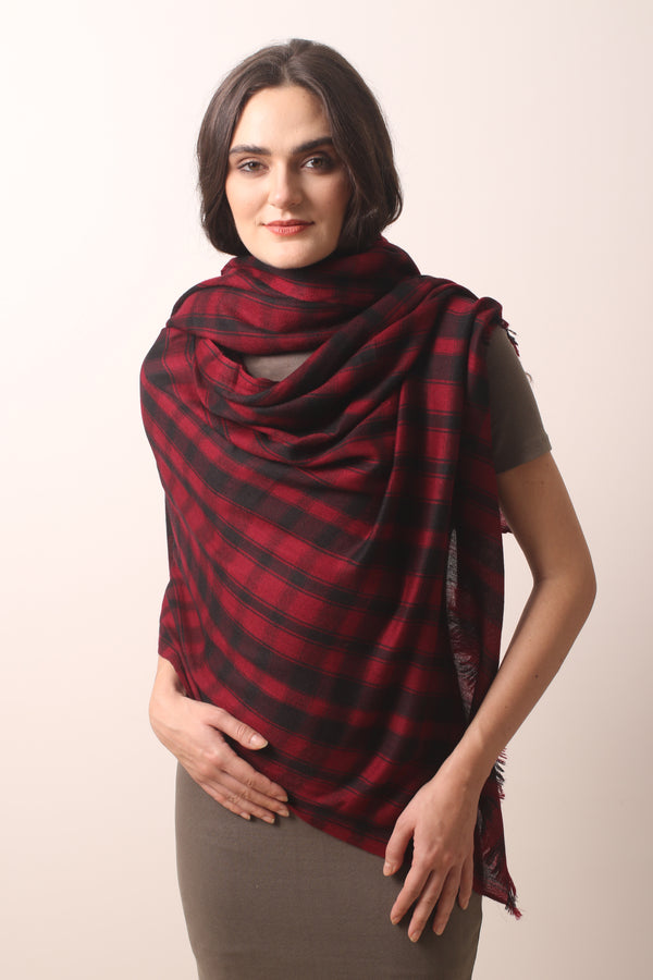 Pompeian Checkered cashmere Scarf 1- Pashma Women's