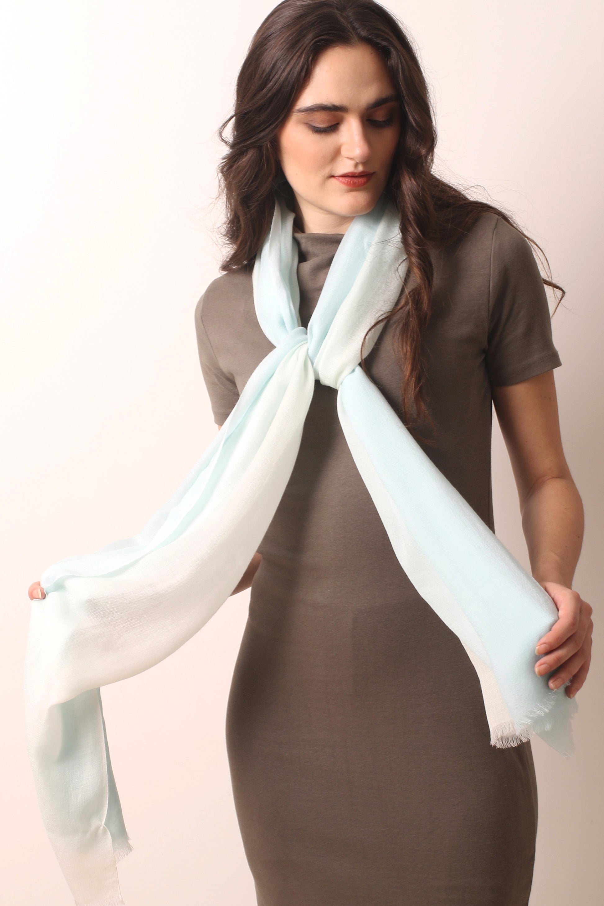 Powder blue Ombre Diamond Cashmere Scarf 1- Pashma Women's