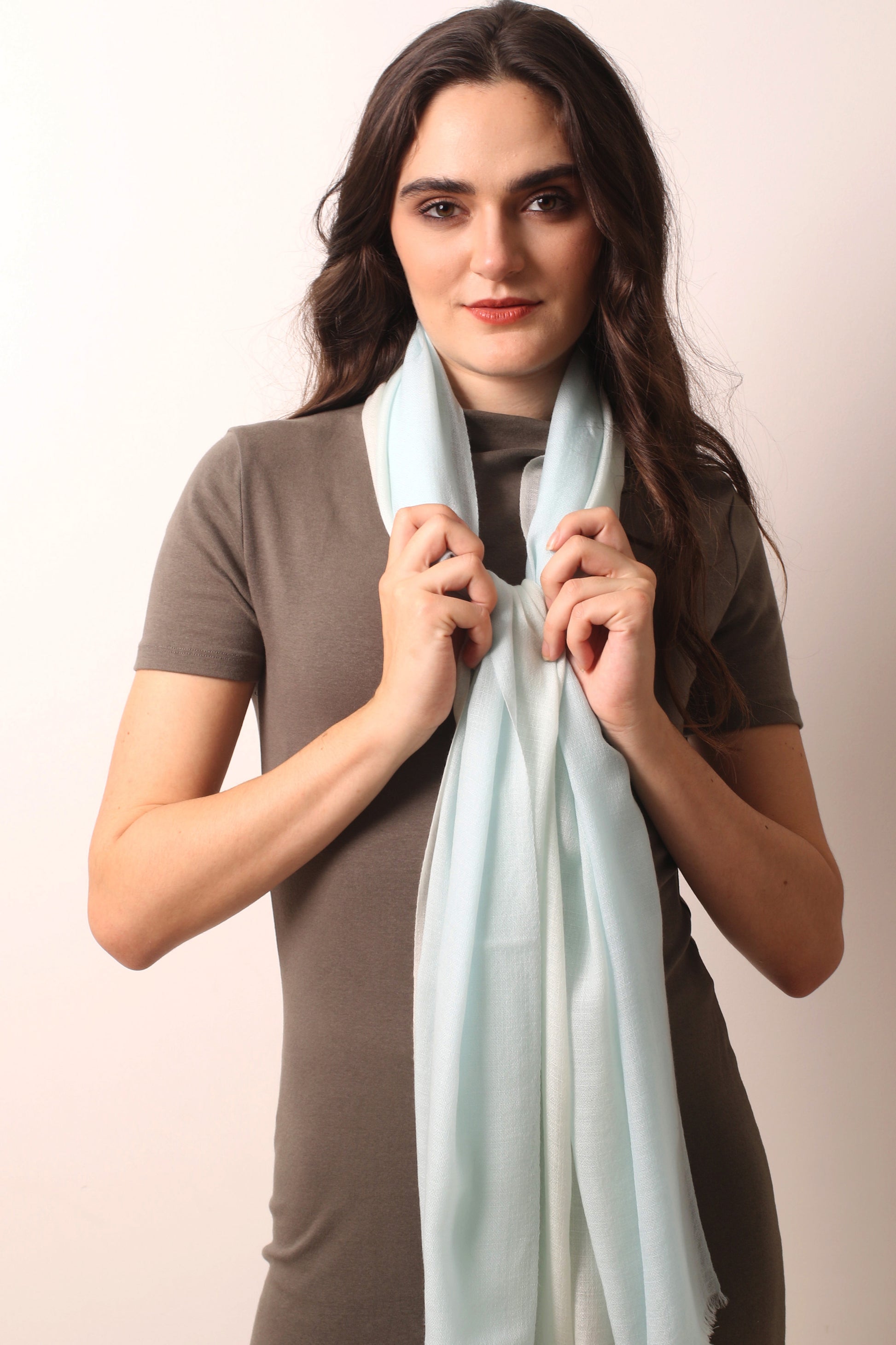 Powder blue Ombre Diamond Cashmere Scarf 2- Pashma Women's