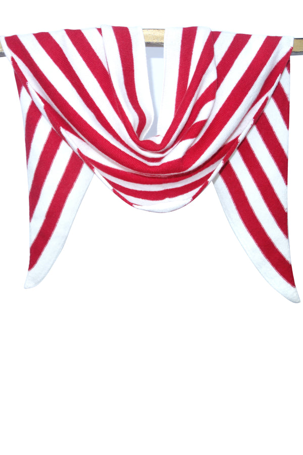 Red and White Striped Triangular Scarf 1- Pashma Women's