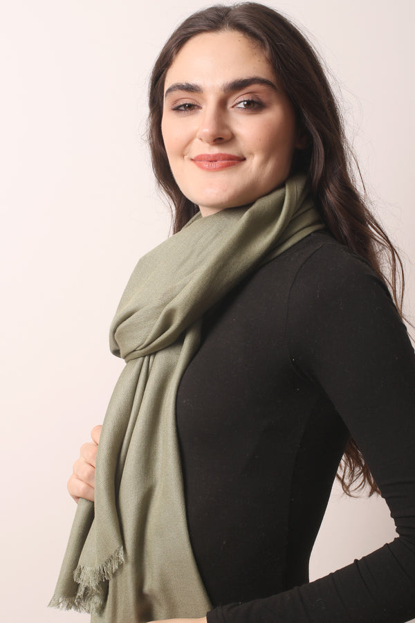 Sage Green Silk Cashmere Twill Scarf- Pashma Women's