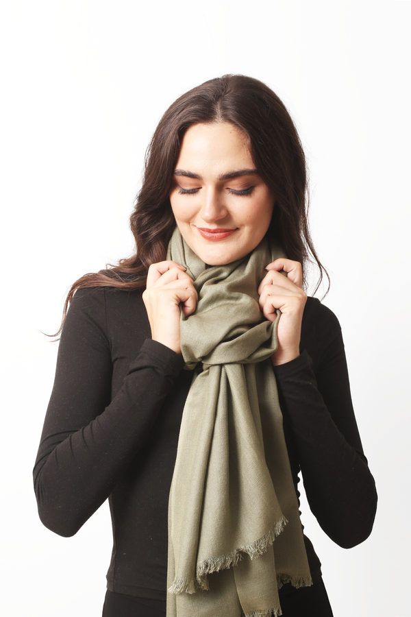 Sage Silk Cashmere Twill Scarf