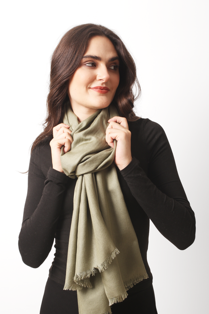 Sage Silk Cashmere Twill Scarf