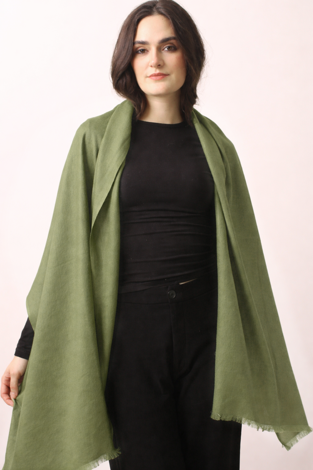 Sesame Green Silk Cashmere Twill Scarf 1- Pashma Women's