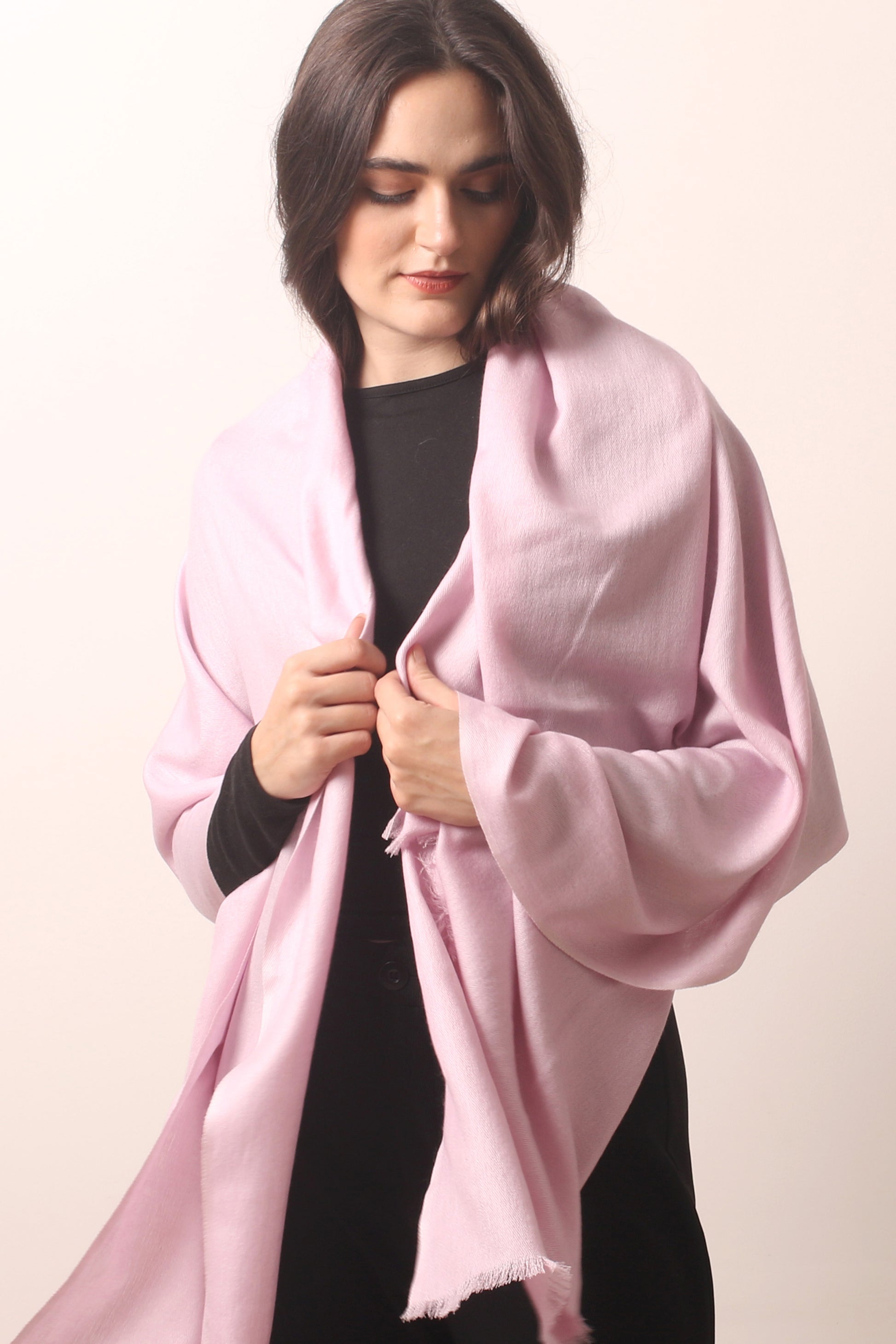 Shallot Pink Silk Cashmere Twill Scarf 1- Pashma Women's