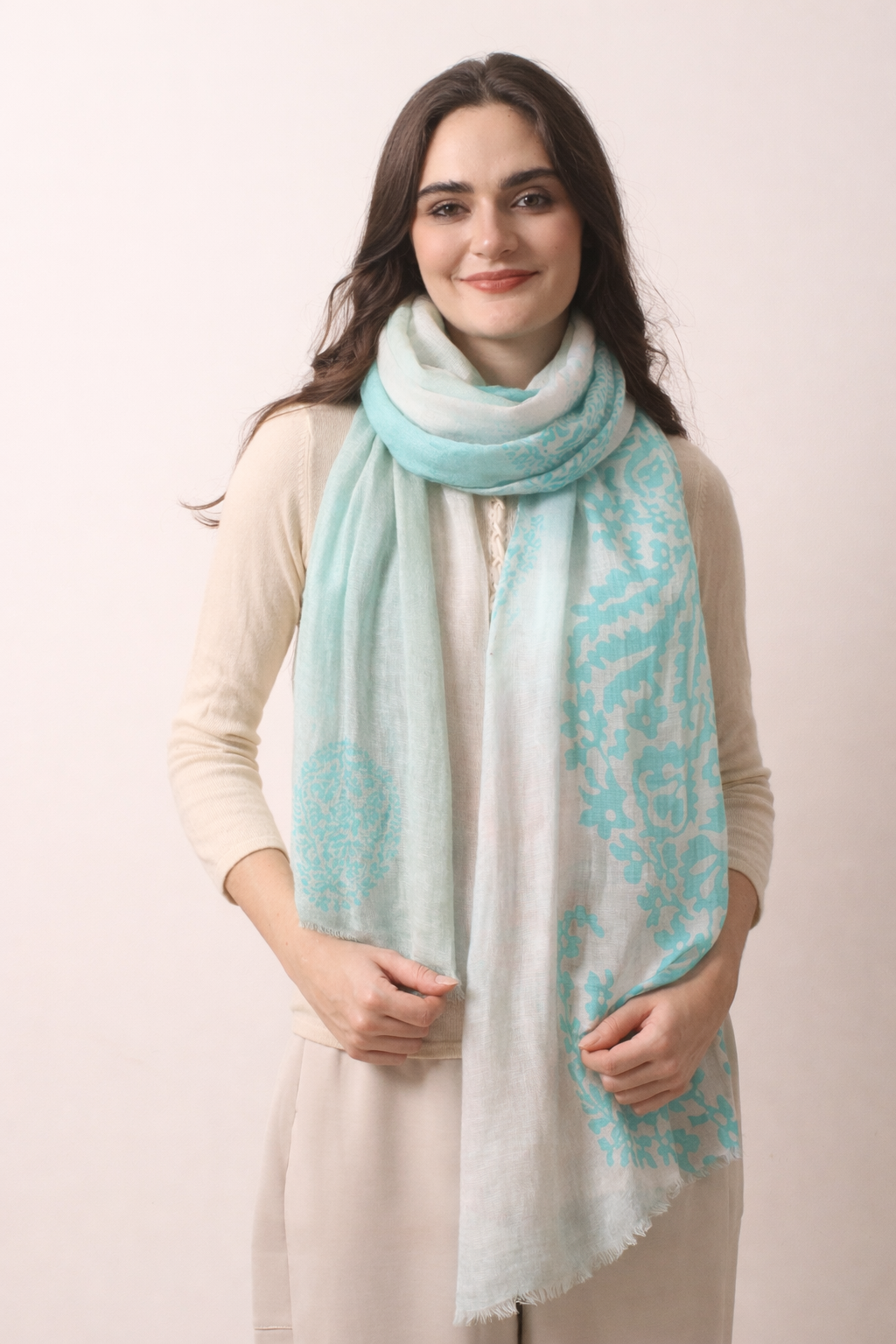 Sky Blue Paisley Scarf 2- Pashma Women's