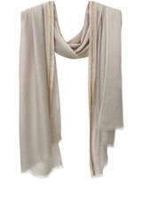Beige Embroidered Silk Cashmere Scarf