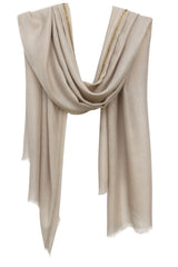 Beige Embroidered Silk Cashmere Scarf
