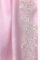 Pink Embroidered Silk Wool Scarf