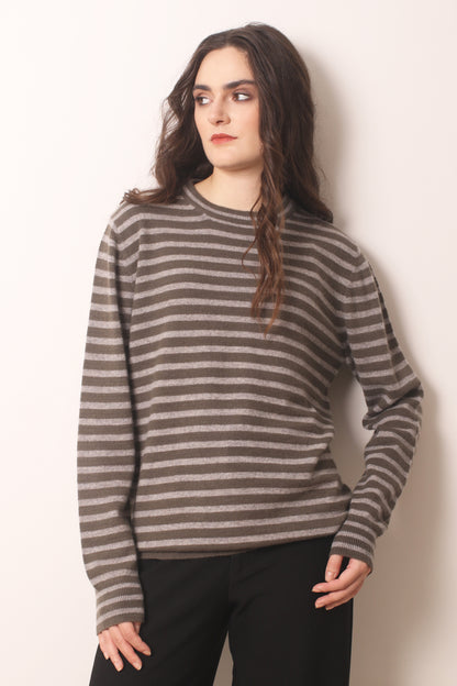 Smokey Melange Cashmere Striped T Shirt 2- Pashma Women's
