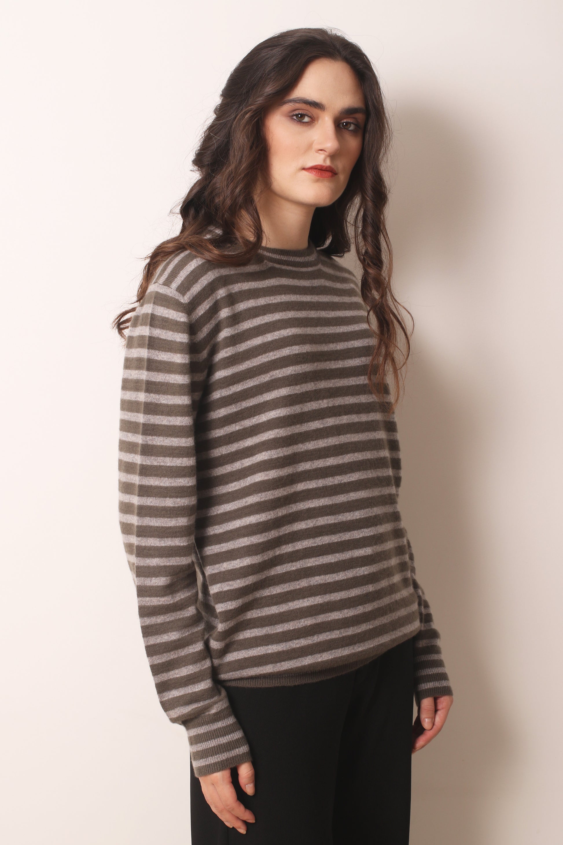 Smokey Melange Cashmere Striped T Shirt 2- Pashma Women's