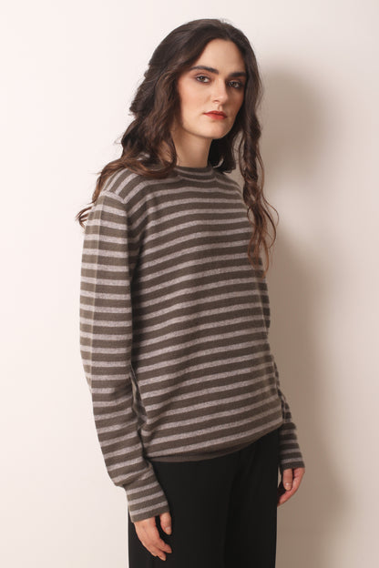 Smokey Melange Cashmere Striped T Shirt 2- Pashma Women's