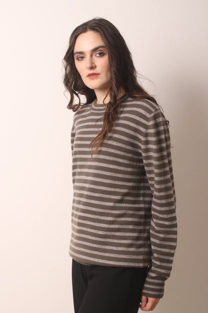 Smokey Melange Cashmere Striped T Shirt 4- Pashma Women's