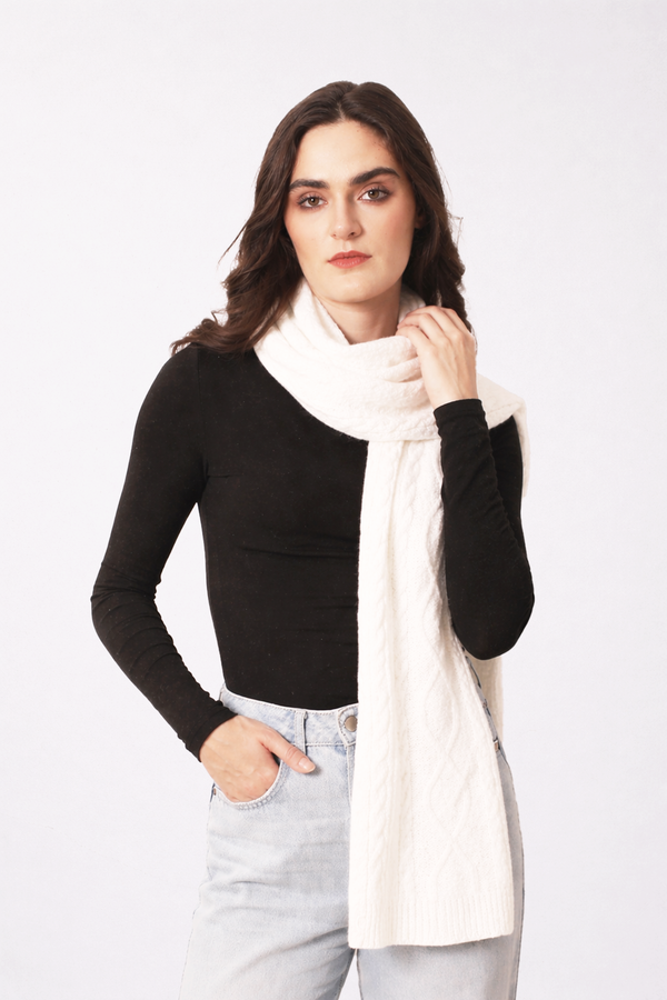 Soft Pearl Cashmere Cable Knit Scarf