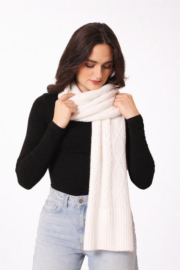 Soft Pearl Cashmere Cable Knit Scarf