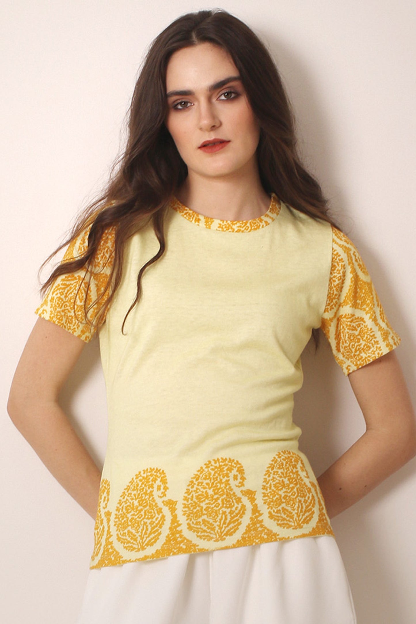 Sun Yellow Cotton Cashmere T shirt- Pashma Women's
