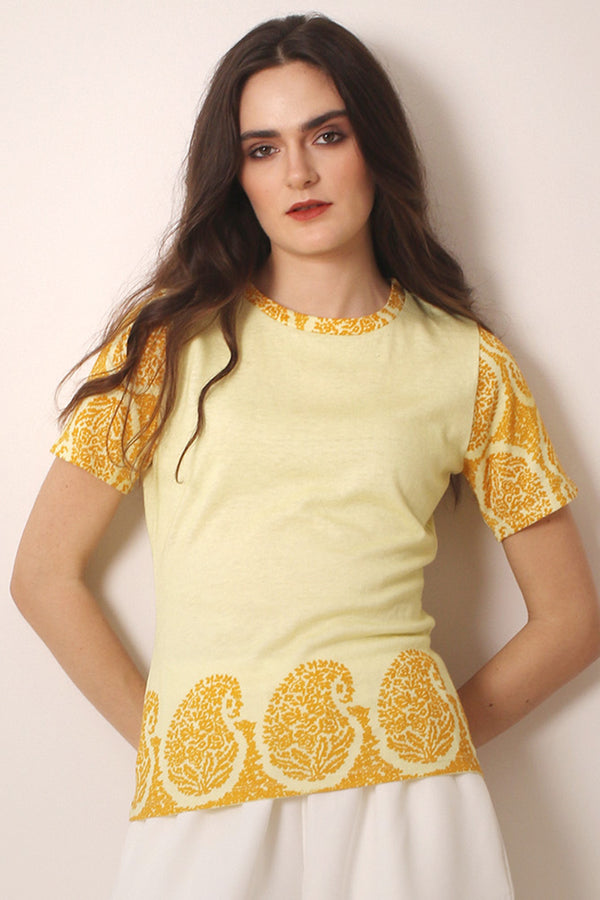 Sun Yellow Cotton Cashmere T shirt- Pashma Women's