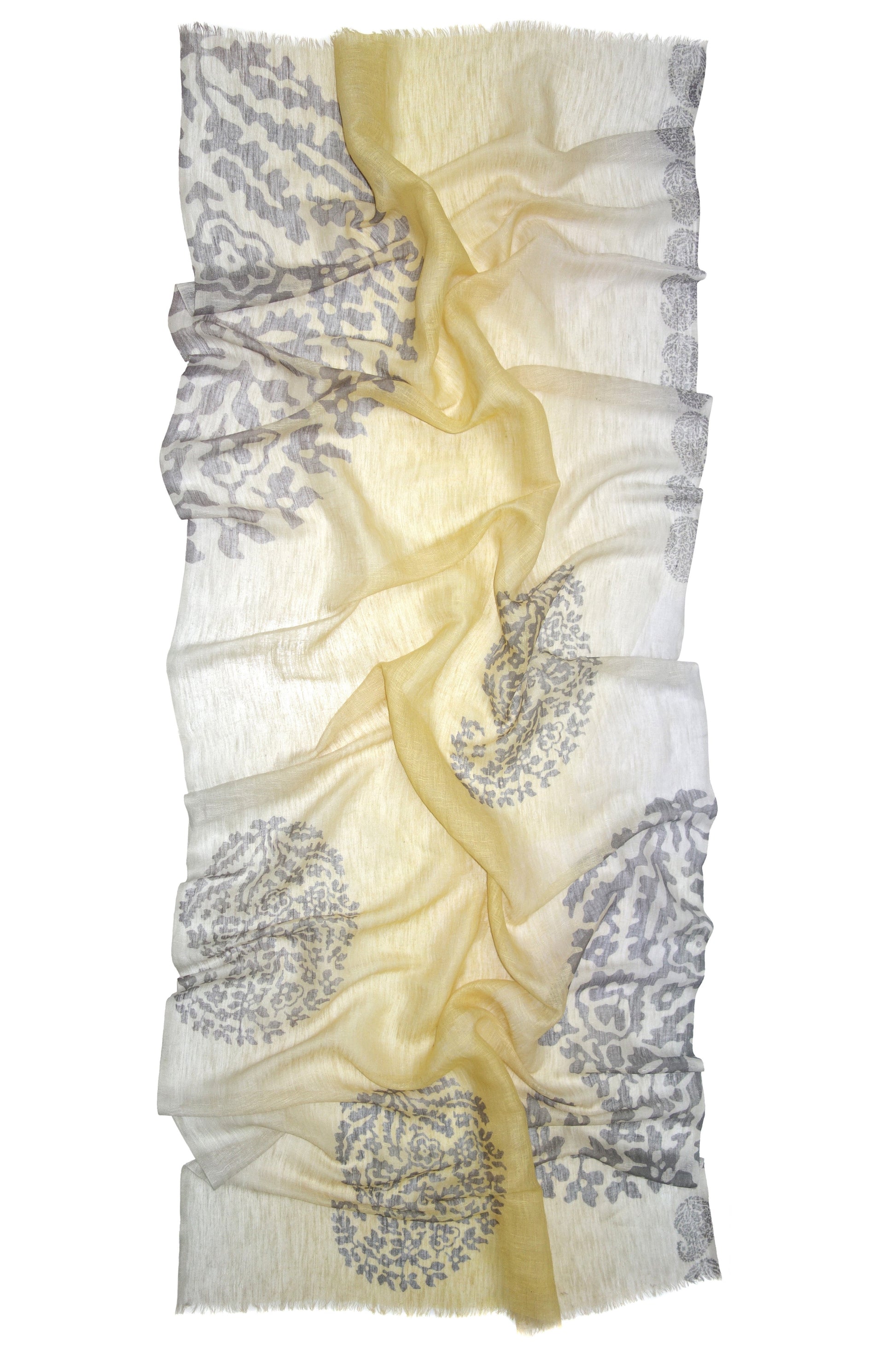 Sun Yellow Paisley Scarf 1- Pashma Women's
