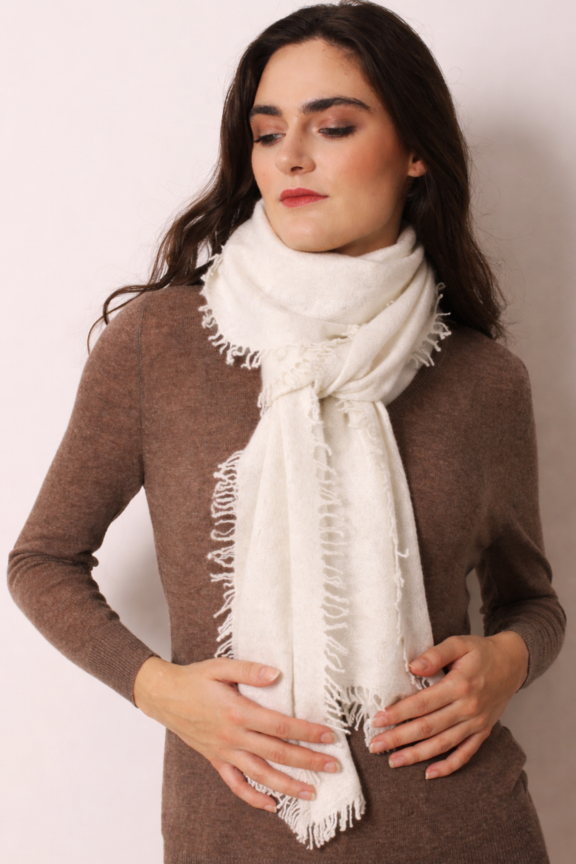 Swan White Knitted Cashmere Scarf- Pashma Women's