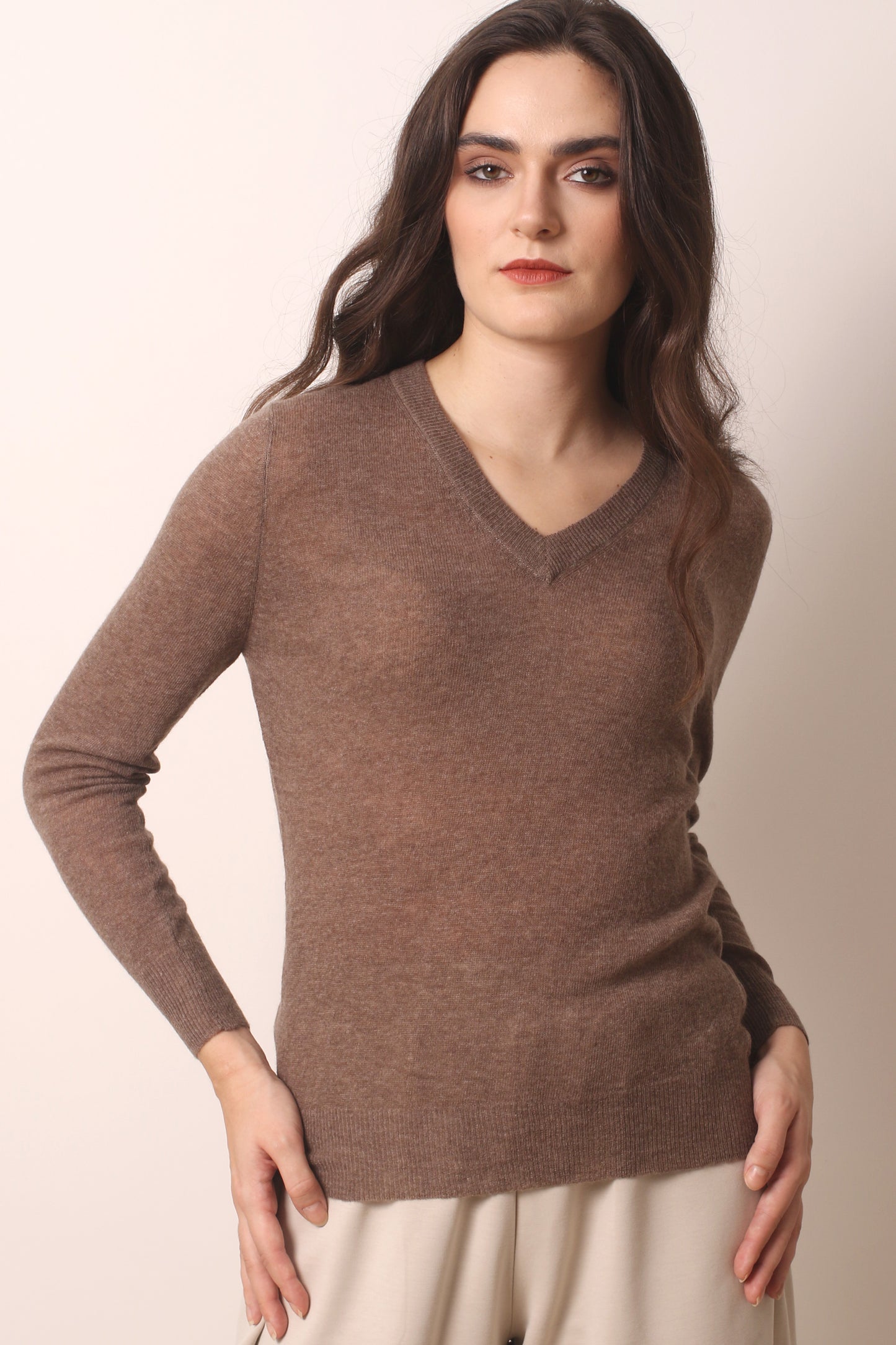 Taupe Cashmere T shirt- Pashma Women's